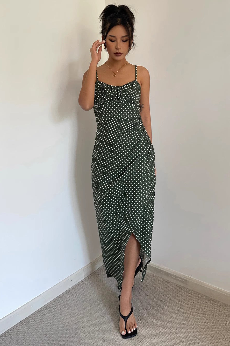 Polka Dot Spaghetti Straps Split Hem Dress