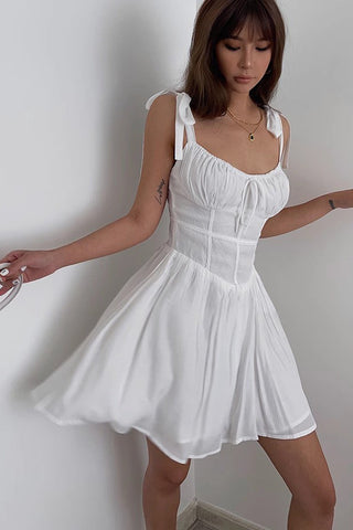 Lace Up Pleated Ruffle Hem Dress