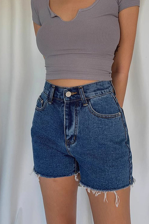 Zip Detail Pocket Side Denim Shorts