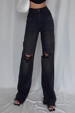 Ripped Slant Pocket Straight Leg Jeans