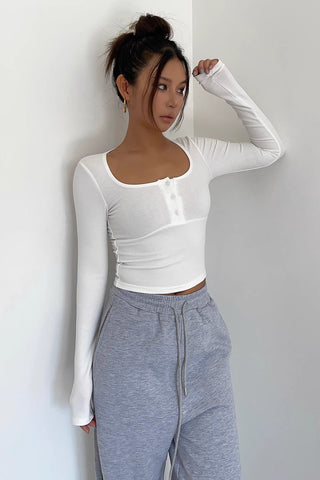 Scoop Neck Backless Long Sleeve T-Shirt