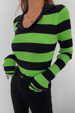 Striped Print Long Sleeve Rib-knit Sweater