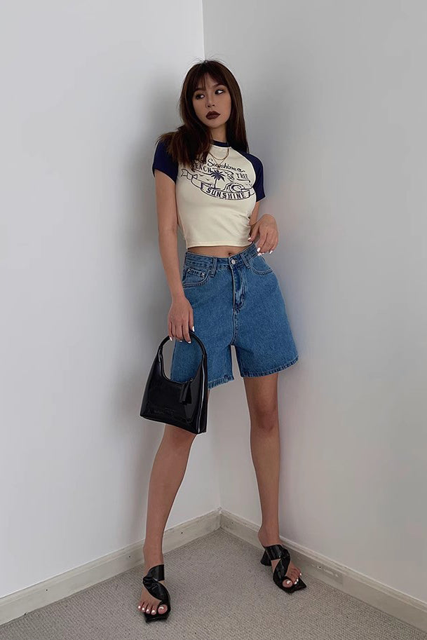 Nature Slant Pocket Denim Shorts