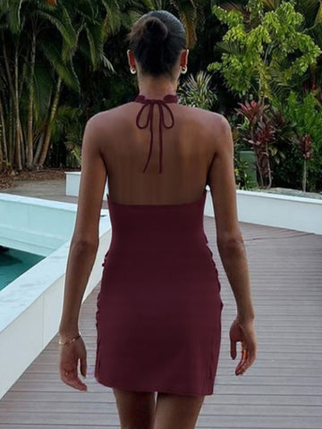 Royal sister style halter neck design suspender dress