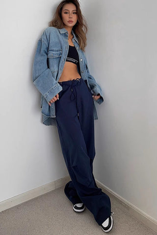 Drawstring Waist Patched Detail Sports Pants