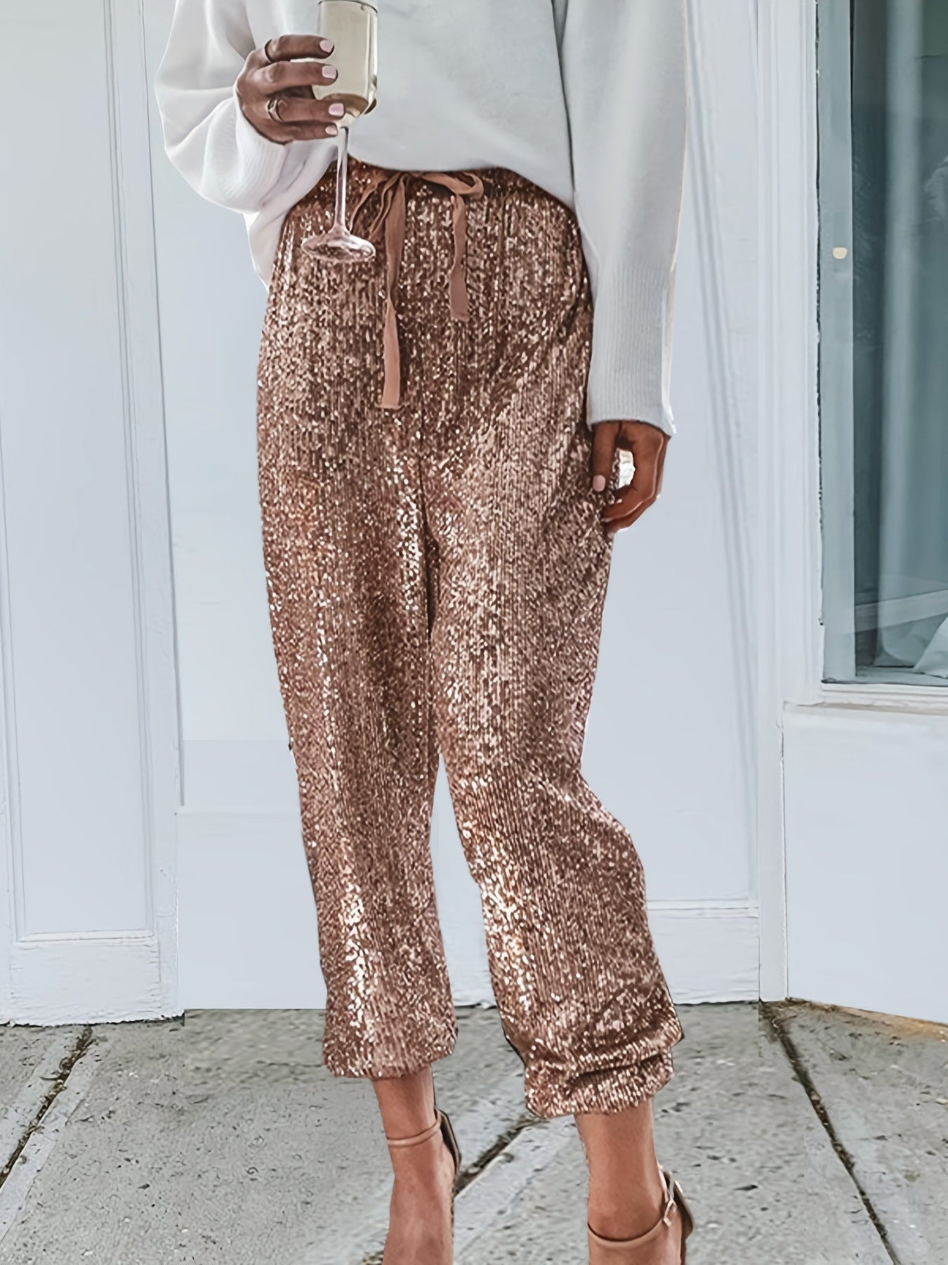 Ziah Pocketed Sequin Joggers - Black