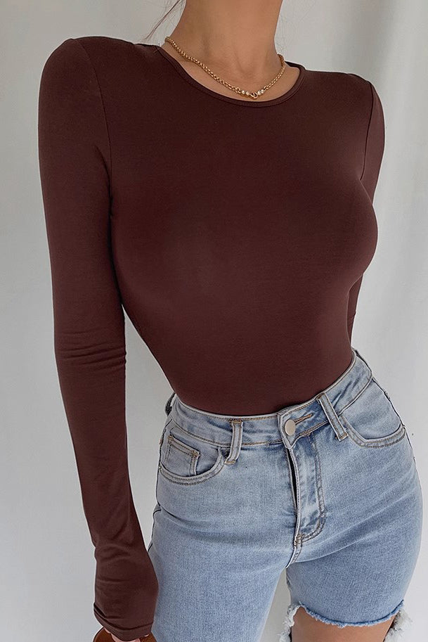 Crew Neck Ribbed Long Sleeve Shirt Tops