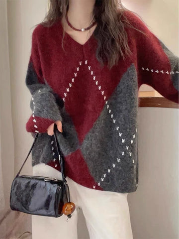 Colorful Patchwork O-neck Long Sleeve Sweater