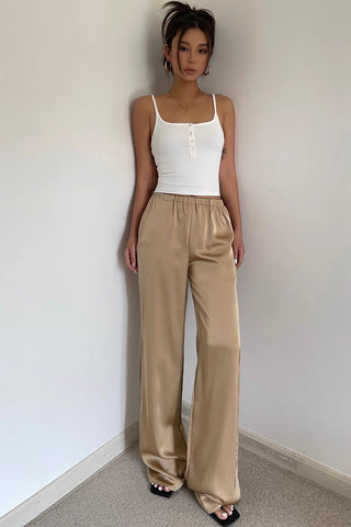 Satin Nature Elastic Waist Wide Leg Pants