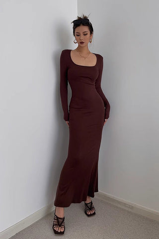 Sexy Scoop Neck Long Sleeve Bodycon Dress