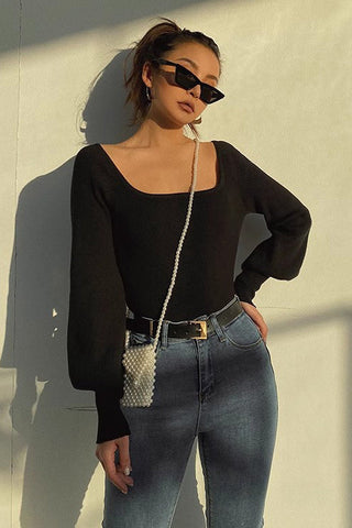 Solid Scoop Neck Ribbed Crop Sweater Tops