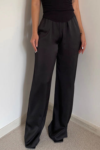 Satin Nature Elastic Waist Wide Leg Pants