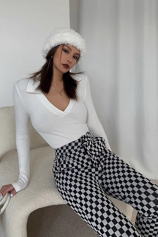 Long Sleeve Warp V Neck Fitted Jumpsuit