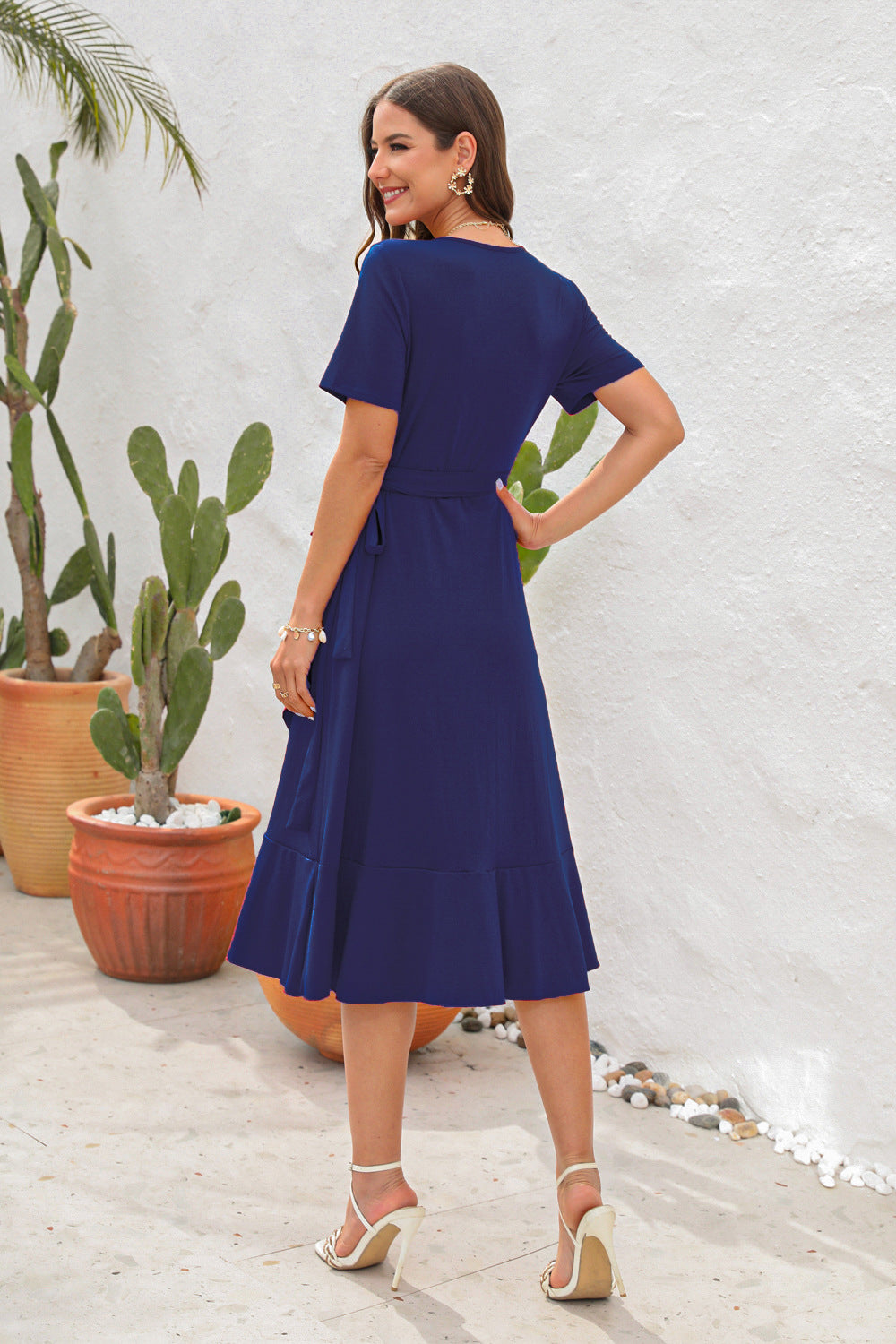 V-Neck Short Sleeve Irregular Maxi Dress