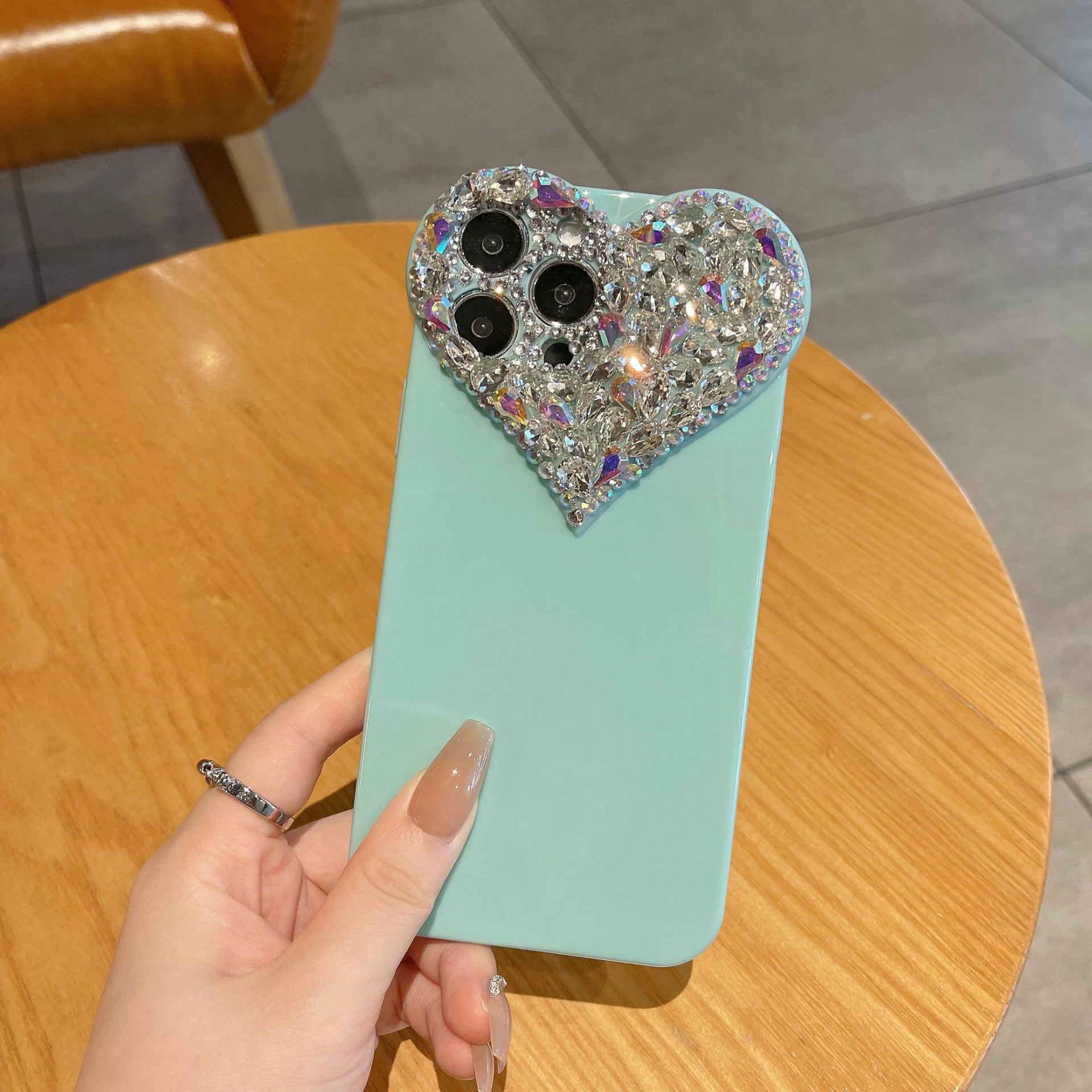 3D Liebesherz Transparente Linse Kamera Glitzer Diamant Weiche Handyhülle für iPhone Cover Klar für iPhone 11 12 13 14 15