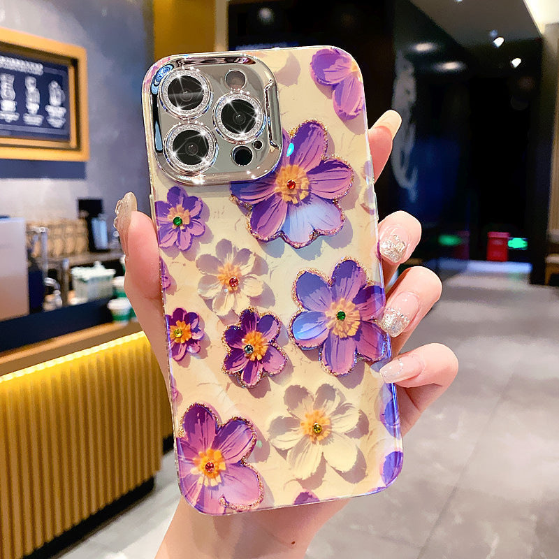 Ein farbenfrohes Ölgemälde, exquisite Handy-iPhone-Schutzhülle, 3D-Retro-Ölgemälde, Blumen-Telefonhülle, Linsenschutzfolie, stoßfeste Schutzhülle für iPhone 11 12 13 14 15