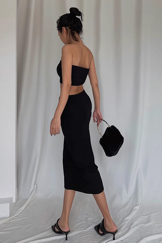 Outfit Crop Bandeau Tube Top und Bodycon Rock Zweiteiliges Set