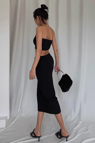 Outfit Crop Bandeau Tube Top and Bodycon Skirt Two Piece Set