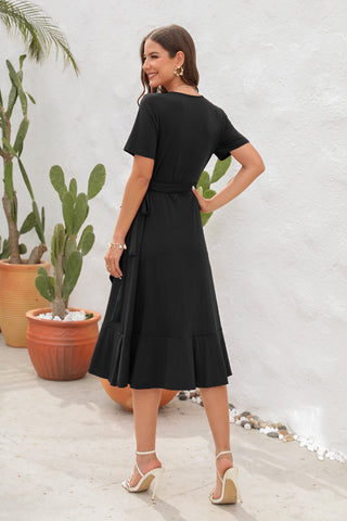 V-Neck Short Sleeve Irregular Maxi Dress