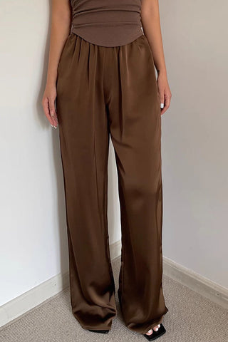 Satin Nature Elastic Waist Wide Leg Pants