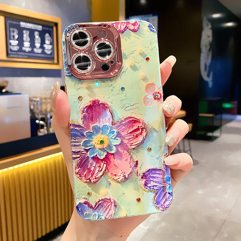 A Colorful Oil Painting Exquisite Mobile Phone Iphone Protective Case 3d Retro Oil Painting Flower Phone Case Lens Protective Film Shockproof Protective Case For Iphone 11 12 13 14 15