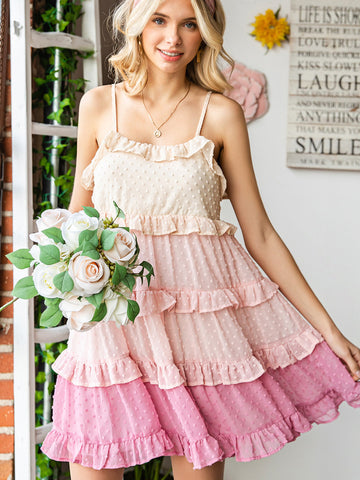 Colorblocked sling sweet off-shoulder dress