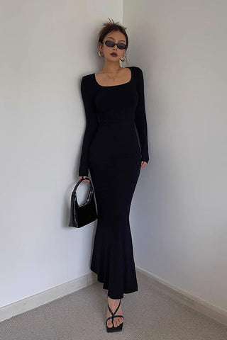 Sexy Scoop Neck Long Sleeve Bodycon Dress