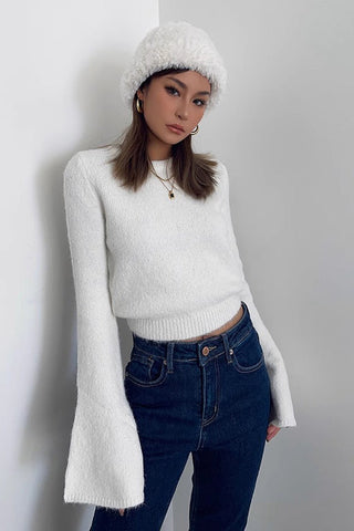 Rib-knit Long Sleeve Solid Sweater