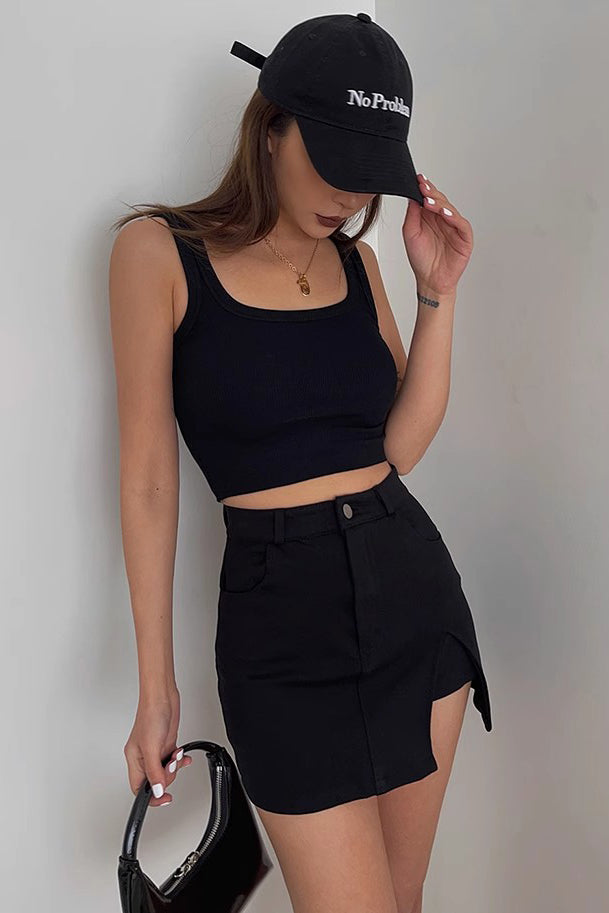 Rib-knit Solid Crop Tank Tops Shirt