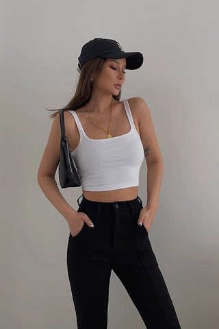 Sleeveless Scoop Neck Ribbed Fitted Tank Tops