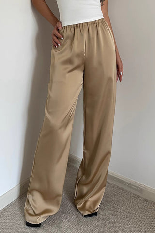 Satin Nature Elastic Waist Wide Leg Pants