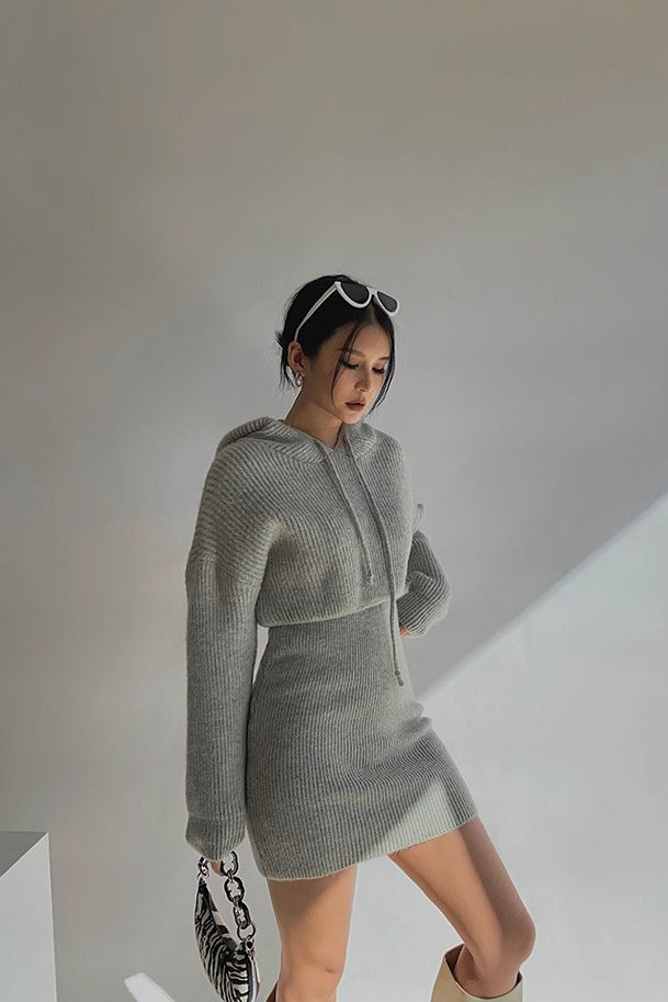 Rib-knit Long Sleeve Outwear Dress