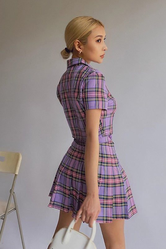 Gingham High Waisted Pleated Skirt