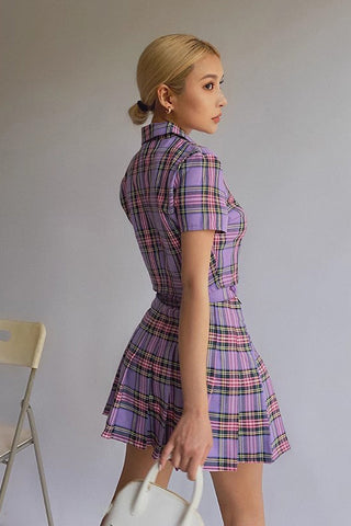 Gingham High Waisted Pleated Skirt