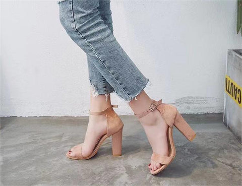 Stylish Staple Faux Nubuck Block Heels