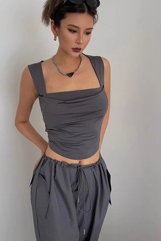 Sexy Pleated Scoop Neck Crop Tank Tops