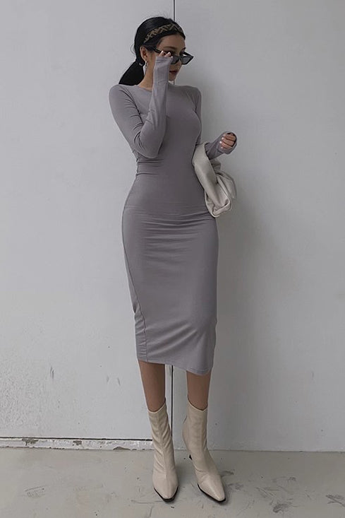 Sexy Crew Neck Long Sleeve Bodycon Dress