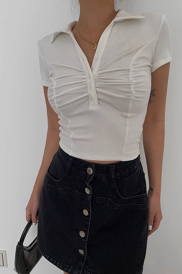 Pleated Crisscross Short Sleeve Tank Top Shirt