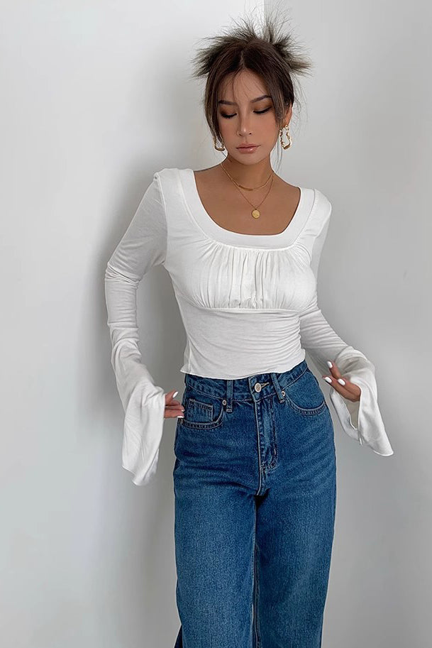 Long Sleeve Scoop Neck Fitted T-Shirt