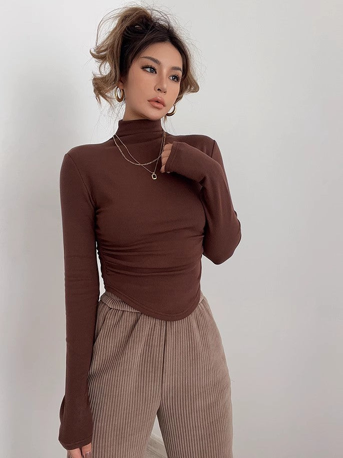 Solid Mock Neck Long Sleeve Tops Shirt