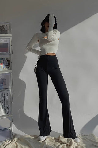 Zip Detail Flared Leg Pants