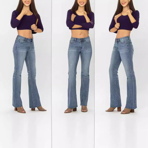 Vintage High Rise Classic Flare Jeans - Hellblaue Waschung