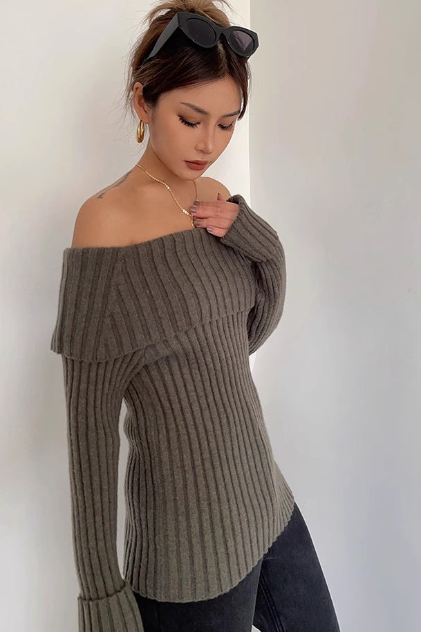 Off Shoulder Rib-Knit Sweater