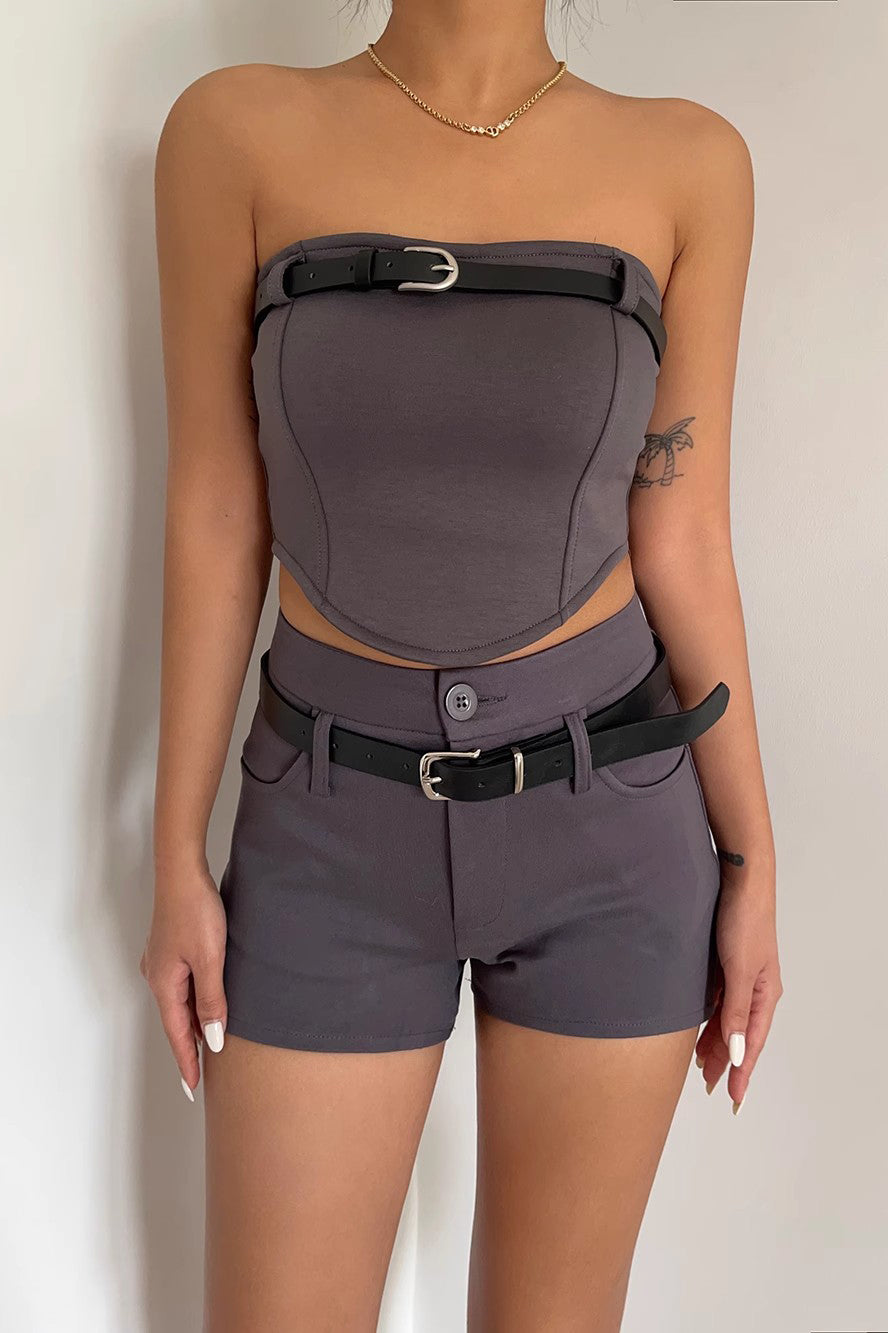 Asymmetrical Hem Belted Tube Top