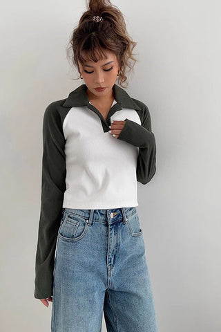 Contrast Lapel Neck Sweatshirt Tops Shirt