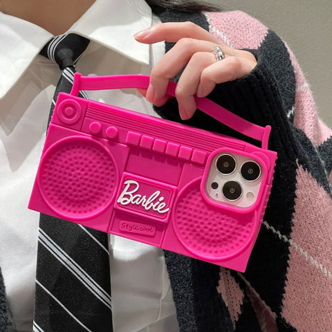 Kawaii Pink Barbie Stereo Alphabet Radio Speaker Silicone Soft Shell Protective Cover Iphone 11 12 13 14 15 Mobile Phone Case