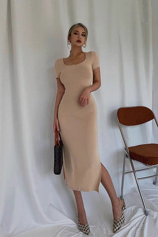 Sexy Ruched Party Club Dress Split Side Bodycon Dress