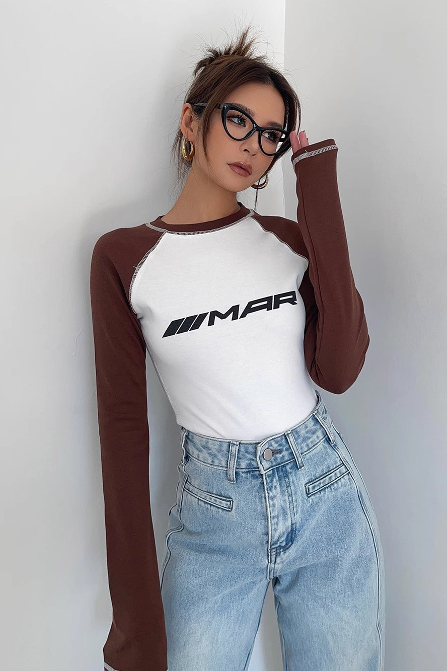 Retro Contrast Fitted Long Sleeve T-Shirt