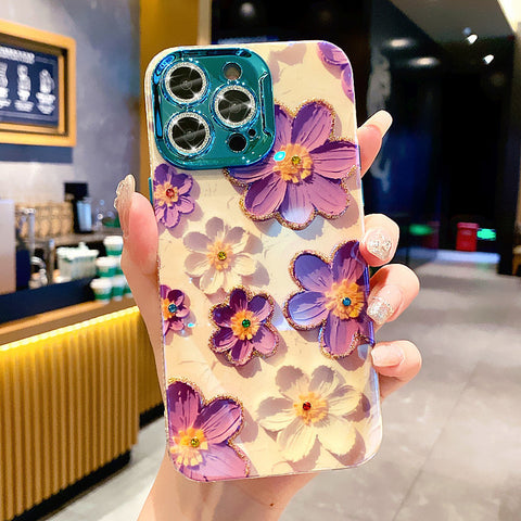 Ein farbenfrohes Ölgemälde, exquisite Handy-iPhone-Schutzhülle, 3D-Retro-Ölgemälde, Blumen-Telefonhülle, Linsenschutzfolie, stoßfeste Schutzhülle für iPhone 11 12 13 14 15