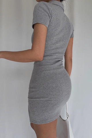 Sexy Lapel Neck Split Hem Bodycon Dress